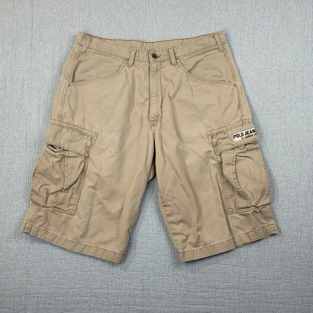 VTG POLO‎ Ralph Lauren Freighter Cargo Shorts Mens 34 Beige